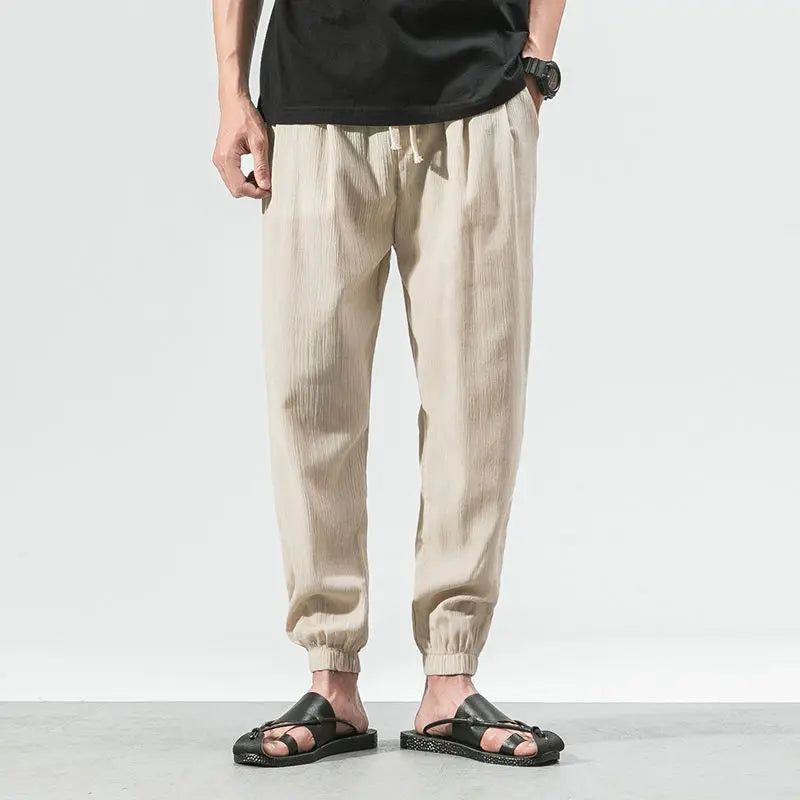 maoxiangshop Cotton Linen Casual Harem Pants Men Joggers Man Summer Trousers Male Chinese Style Baggy Pants Harajuku Clothe