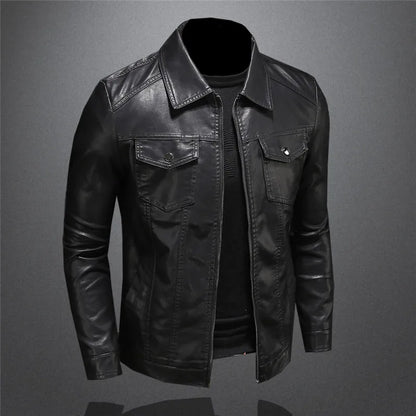 maoxiangshop Men Luxury Black Faux Leather Jackets Men Zipper PU Coat Turn Down Collar Multi-pocket Slim Fit Clothing Man Plus Size 5XL-M