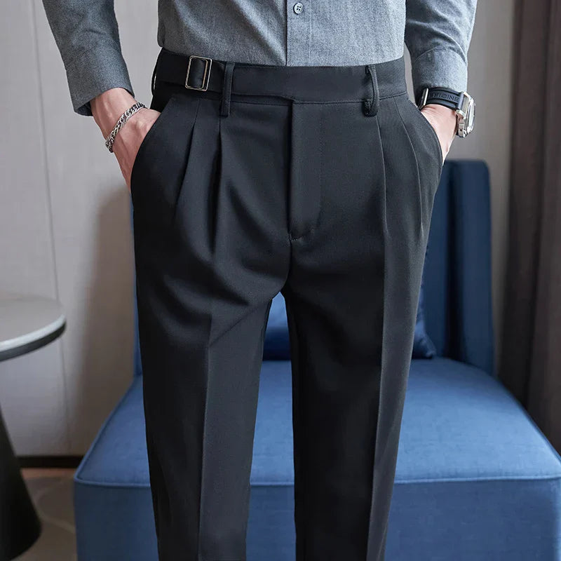 maoxiangshop High Waist Men Dress Pants Trousers Autumn New British Style Straight Slim Fit Suit Pants Solid Casual Fashion Men Clothing