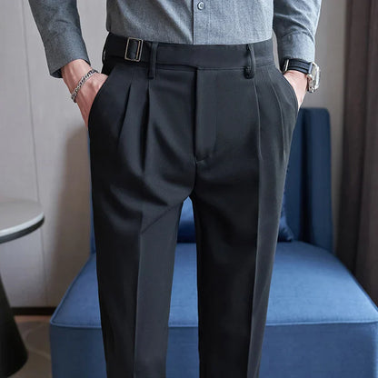 maoxiangshop High Waist Men Dress Pants Trousers Autumn New British Style Straight Slim Fit Suit Pants Solid Casual Fashion Men Clothing