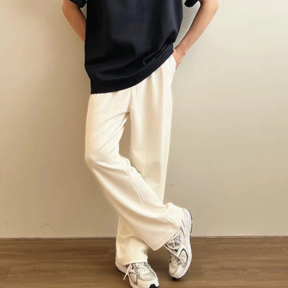 maoxiangshop Black Beige Casual Pants Men Fashion Knitted Pants Men Streetwear Korean Loose Wide Leg Pants Mens Knitting Trousers