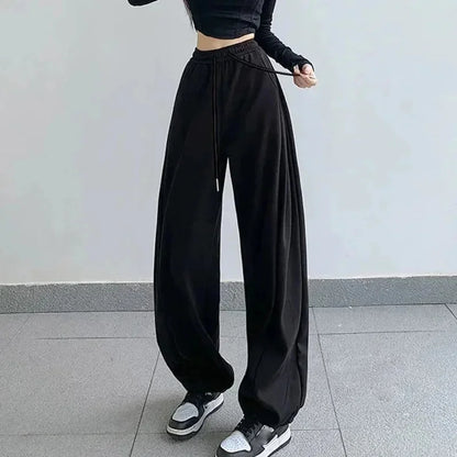 maoxiangshop  -  2024 Autumn New Wide Leg Pants Women Baggy Sweatpants Loose High Waisted Bound Feet Pants Lady Lace Up Casual Straight Trousers