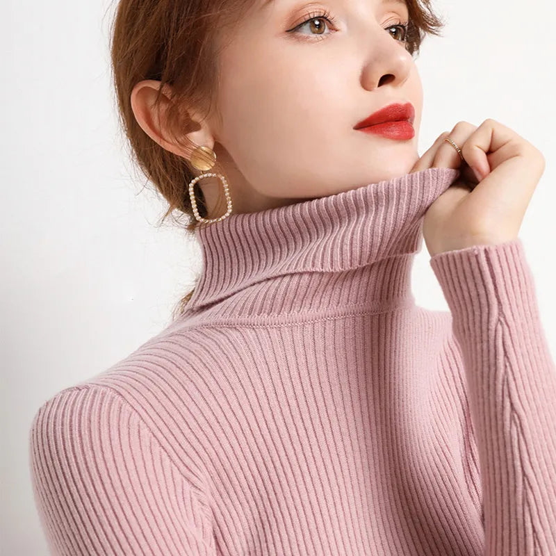 maoxiangshop Women Fall Turtleneck Sweater Knitted Soft Pullovers Cashmere Jumpers Basic Soft Sweaters For Women Autumn Winter