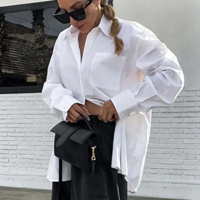 maoxiangshop  -  Fashion Solid White Shirt Autumn Blouse Cotton Shirt Loose Casual Top Office Lady Women Long Sleeve Women Tops Clothes