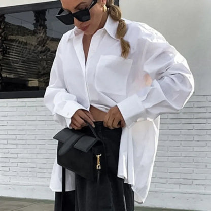 maoxiangshop  -  Fashion Solid White Shirt Autumn Blouse Cotton Shirt Loose Casual Top Office Lady Women Long Sleeve Women Tops Clothes