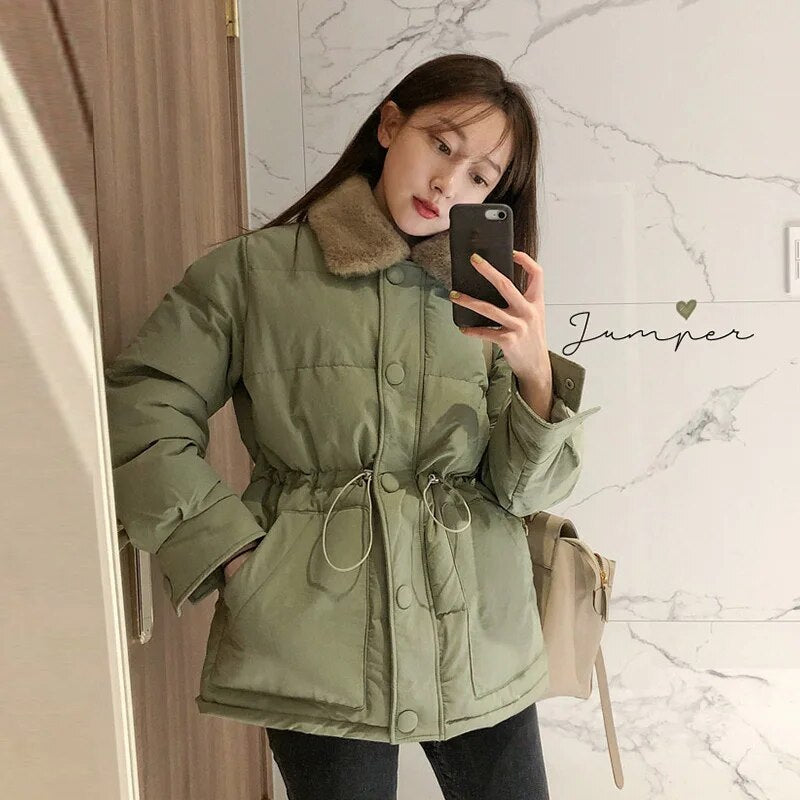 maoxiangshop Women's Winter Jacket Clothing Casual Warm Polyester Padded Fitted Coats Black Korean Style Fashion Autumn Female Parkas