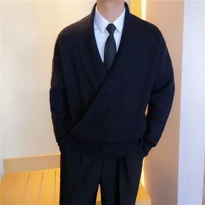 maoxiangshop  Mens Sweaters Autumn Winter Fashion Big V-neck Personality Knitted Sweater Men's Casual Loose Pullovers Sweaters Male Coat