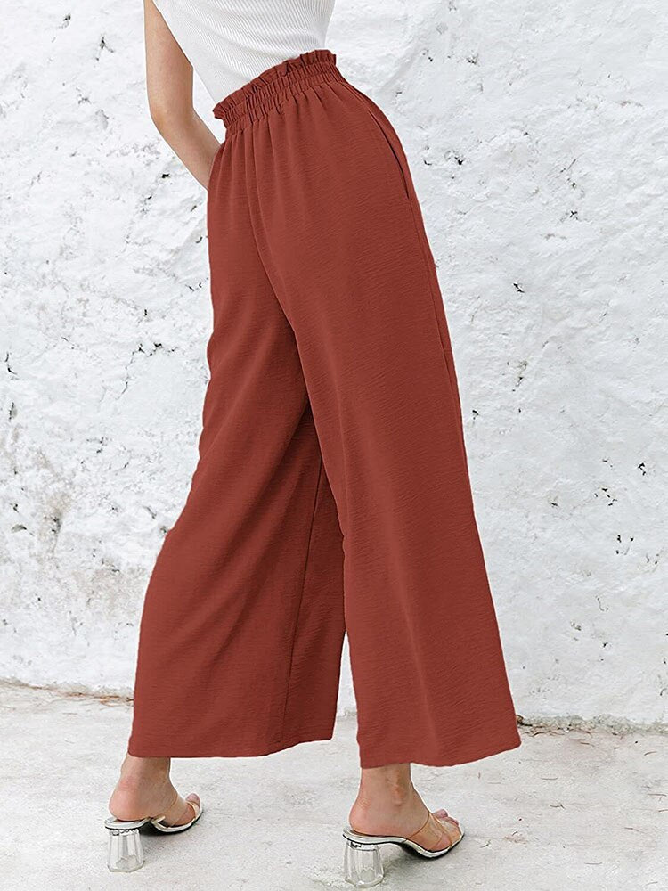 maoxiangshop Autumn Summer Fashion Cotton Linen Pants Women Solid Fungus Edge High Waist Women's Trousers Wide Leg Casual Pants