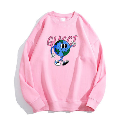 Earth Pattern Print Hoodies Autumn Winter Women's Fashion Versatile Multicolor O-Neck Sweatshirts Sweet Lovely Loose Fleece Tops
