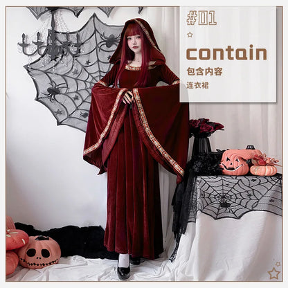 maoxiangshop  -  Halloween Adult Cosplay Costumes Medieval Retro Court of Europe Vampire Little Red Riding Hood Female Witch Dress  ﻿