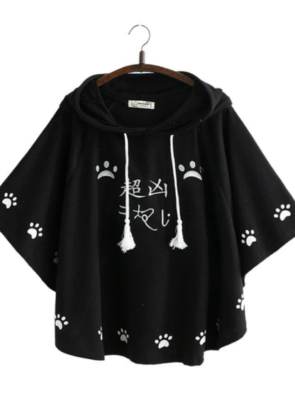 Women Hooded Poncho Cartoon Embroidery Drawstring Capes Spring Femme Chinese Style Half Sleeve Coats Jackets