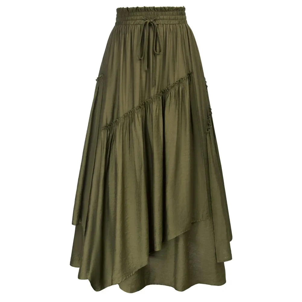 maoxiangshop Women Renaissance Long Skirts Women Overlay Decorated Drawstring Waist Swing Skirt Victorian Renaissance Maxi Skirt A30