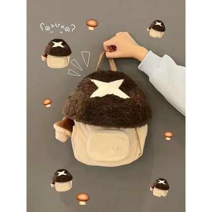 maoxiangshop  -  2024 New Cartoon Mushroom Backpack Autumn Winter Anime Plush Cute Doll Bag Christmas Gift Cute Anime Backpack