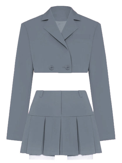 Taruxy  Fall Women Blazer Suit Two Piece Sets Turn-down Collar Blazers Tops And Pleated Skirts Femme High Street Y2K Outfits