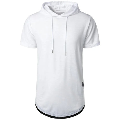 maoxiangshop Summer Hooded Sweatwear New Mens Short Sleeve Loose T-shirt Solid Color Lightweight Hoodie Fitness Breathable Collar Tops