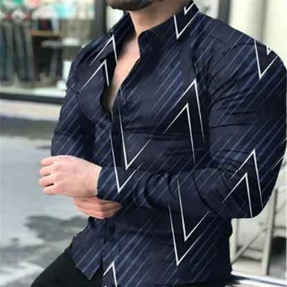 maoxiangshop Geometric Pattern Men's Fashion Shirt Long Sleeve Slim Fit Trendy Casual Tops Men's Clothing Graffiti Streetwear Oversized S-6XL