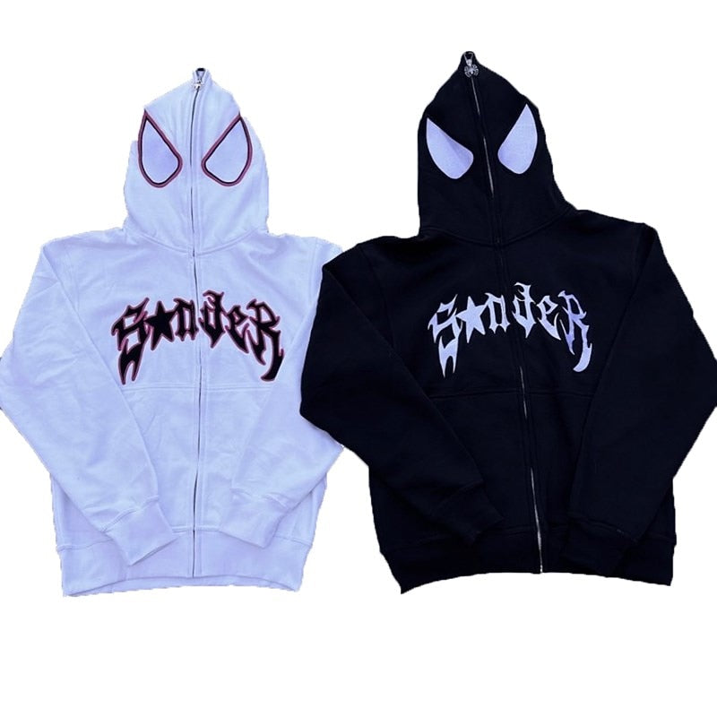 maoxiangshop Dark Spider Print Hoodie Pullover Sweatshirt High Street Retro Loose Hip Hop Punk Kpop Dance Winter Clothes Long Sleeve Tops 