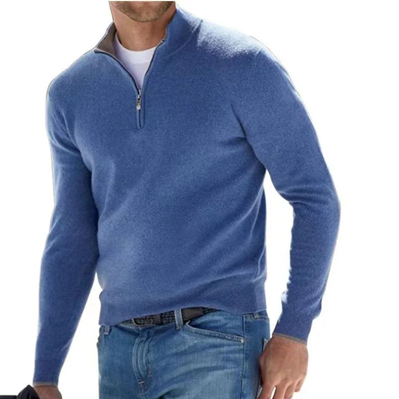 maoxiangshop Autumn Men's Sweatwear Warm Pullover Solid Color Half Zipper Casual Sweater Slim V-neck Long Sleeve Men's Sweatshirts Winter Top