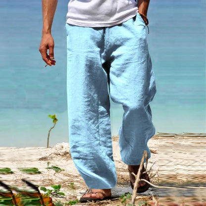 maoxiangshop Men's Cotton Linen Pants Solid Color Male Breathable Trousers Waist Loose Long Pants Men Casual Joggers Fitness Streetwear S-5XL