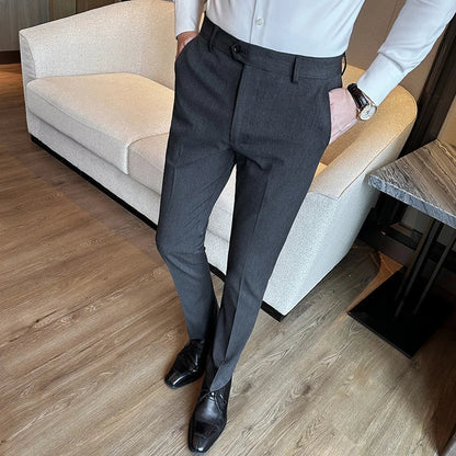 maoxiangshop Men's Spring High Quality Business Suit Trousers Men's Fashion Slim Fit Solid Color Office Dress Pants