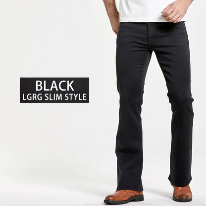 maoxiangshop  Mens Boot Cut Jeans Slightly Flared Slim Fit Blue Black Trousers Designer Classic Male Stretch Denim Pants