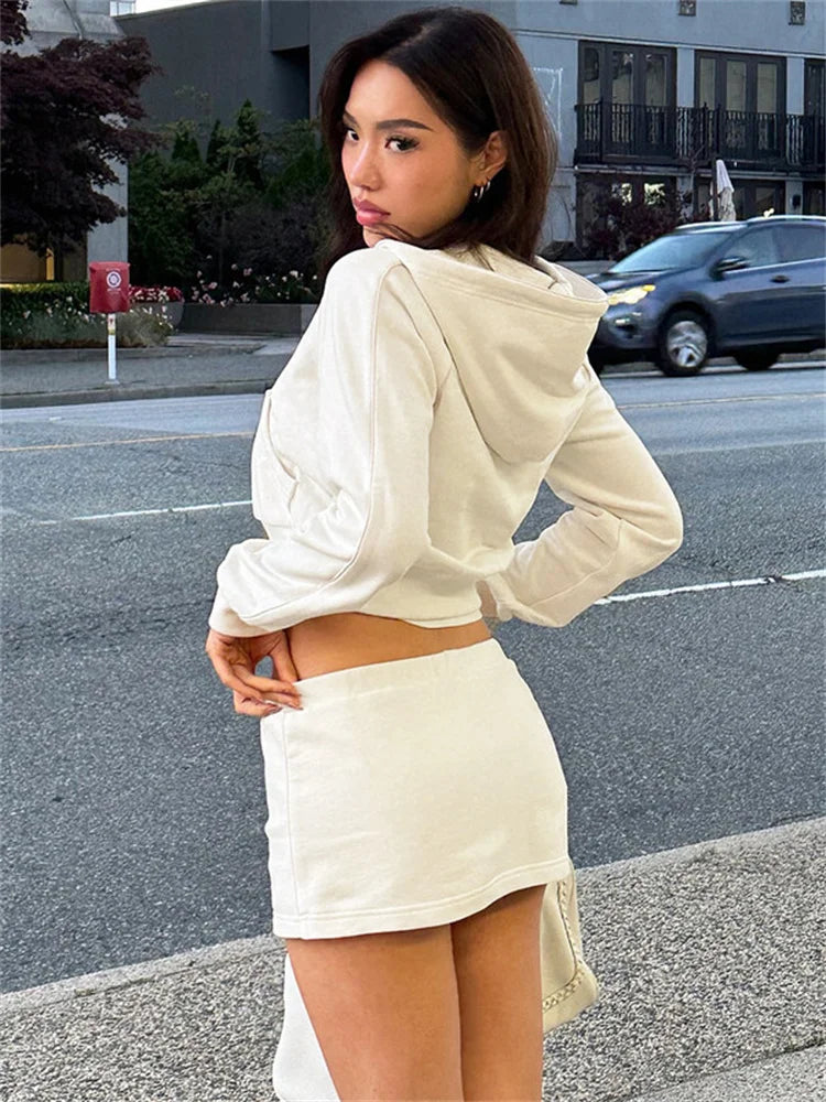 maoxiangshop  -  Autumn Fashion Hoodie 2 Piece-Set Skirt Female Cropped Zipper Cardigan Top And Skirt Sets Tracksuit Women's Sexy Outfits