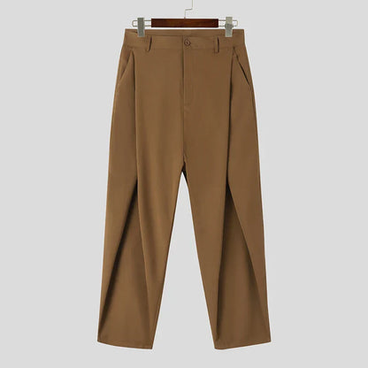 maoxiangshop Fashion Well Fitting Men's Cross Pleated Pants Fashion Casual Hot Sale Male Solid Comfortable High Waist Trousers S-5XL