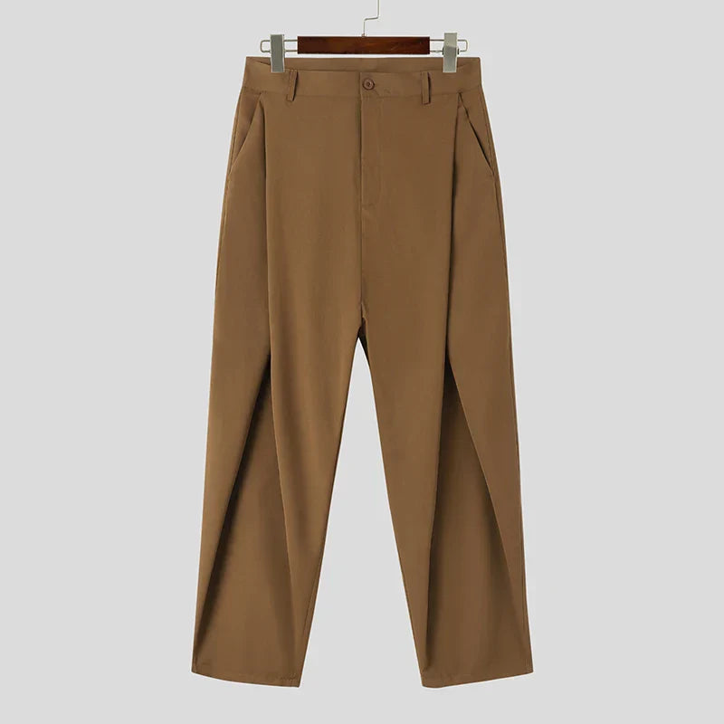 maoxiangshop Fashion Well Fitting Men's Cross Pleated Pants Fashion Casual Hot Sale Male Solid Comfortable High Waist Trousers S-5XL