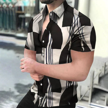 maoxiangshop Men's Shirts Holiday Hawaiian Beach Shirts Striped Print Tops Business Casual Cropped Oversized T-Shirts 5XL Designer Clothing