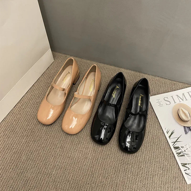 maoxiangshop -  Spring Autumn Britain Style Woman Pumps French Thick Heel Square toe Mary Janes Femme Punk Girls Shoes Moccasins