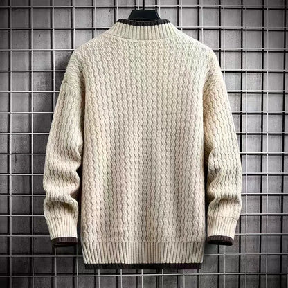 maoxiangshop New Winter Harajuku Sweater Men Casual O-Neck Pullovers High End Mens Striped Sweaters Male Thick Warm Pull Homme M-4XL