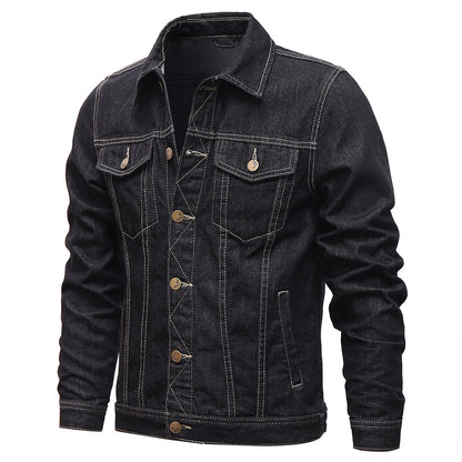 maoxiangshop New Solid Casual Cotton Denim Jacket Men Plus Size M-5XL Lapel Single Breasted Jeans Jacket High Quality Denim Jackets Man
