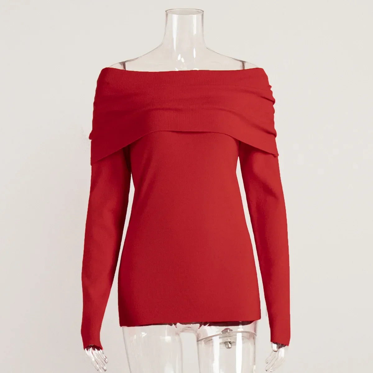 maoxiangshop  -  Women's Sweater Pullovers Long Sleeve Knitted One-Shoulder Sexy Slim Top Solid Color Autumn Winter 2024 Fashion Casual