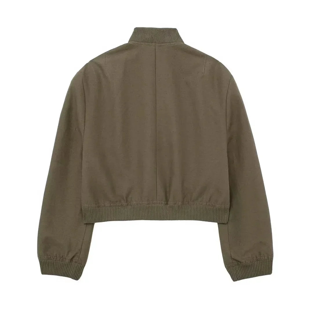 maoxiangshop  -  Y2K Style Jacket Women New Autumn Big Pocket French Jacket Coat Women Solid Color Single-breasted Baseball Outerwear Tops