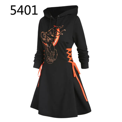 maoxiangshop Casual Women Long Sleeve Autumn Dress Drawstring Lace Up Mini Hoodie Dress Vestidos Femme Gothic Fashion Dress Streetwear