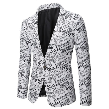 maoxiangshop WELL DRESSED MEN Brand Suit Jacket Fashion Letter Print Casual Slim Fit Blazers Homme 3D Floral Coat Autumn Man Business Social Dress Blazer Coat