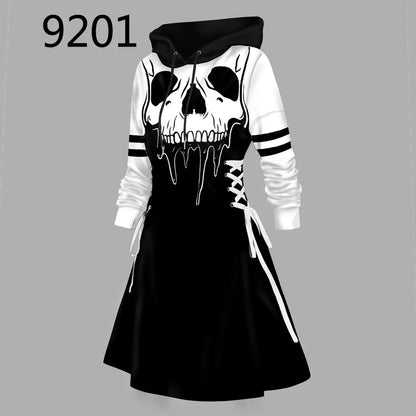 maoxiangshop Casual Women Long Sleeve Autumn Dress Drawstring Lace Up Mini Hoodie Dress Vestidos Femme Gothic Fashion Dress Streetwear