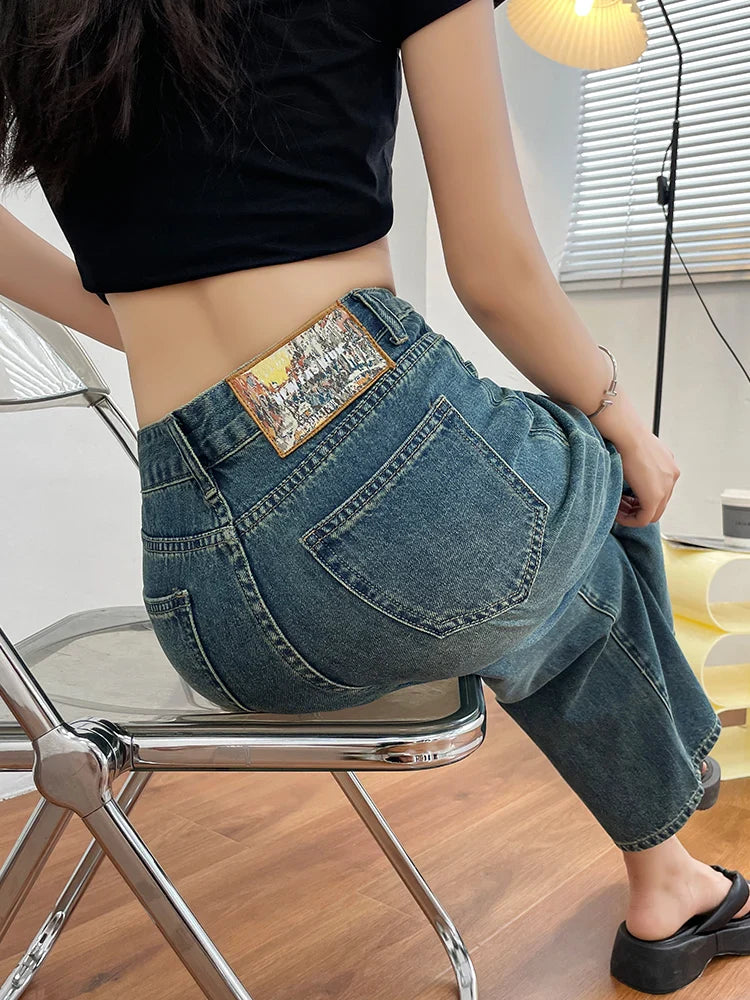 maoxiangshop Women Jeans New Straight Leg Wide Streetwear High Waist Boyfriend Pockets Denim Trousers Cargo Pants Japanese Y2k