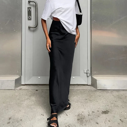 maoxiangshop  -  Autumn Lady Black Skirts Elegant Women Imitation Acetate Satin Black Skirt Women Commuter Satin Dape Fishtail Long Skirts