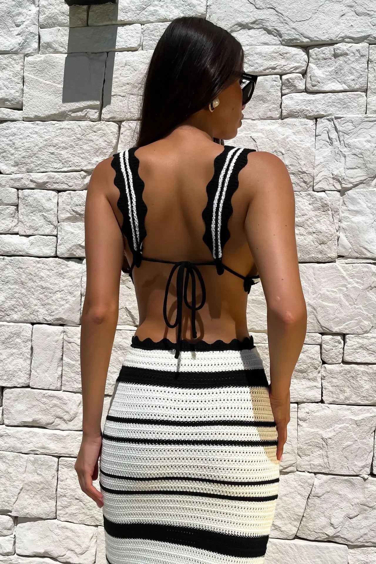 Fashion Summer Dresses Contrast Striped Dress Set Sexy Black And White Tank Top And Skirt Bohemian Beachwear