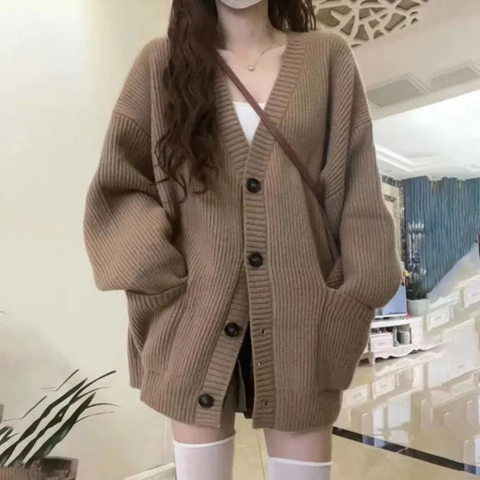 maoxiangshop Autumn Winter Women Cardigan Sweater Coats Fashion Female Long Sleeve V-neck Loose Knitted Jackets Casual Sweater Cardigans