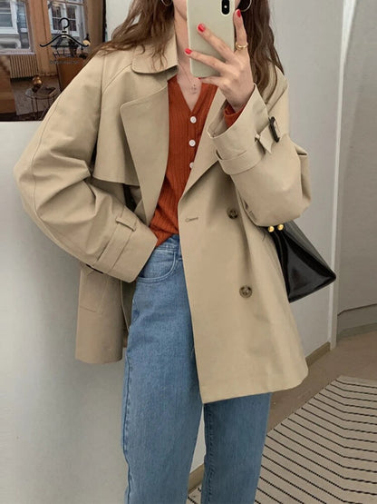 maoxiangshop Women's Trench Coats Popular Korean Style Short Windbreaker Fashion Casual Long Sleeve Tops Winter Clothes Women Elegant Coats