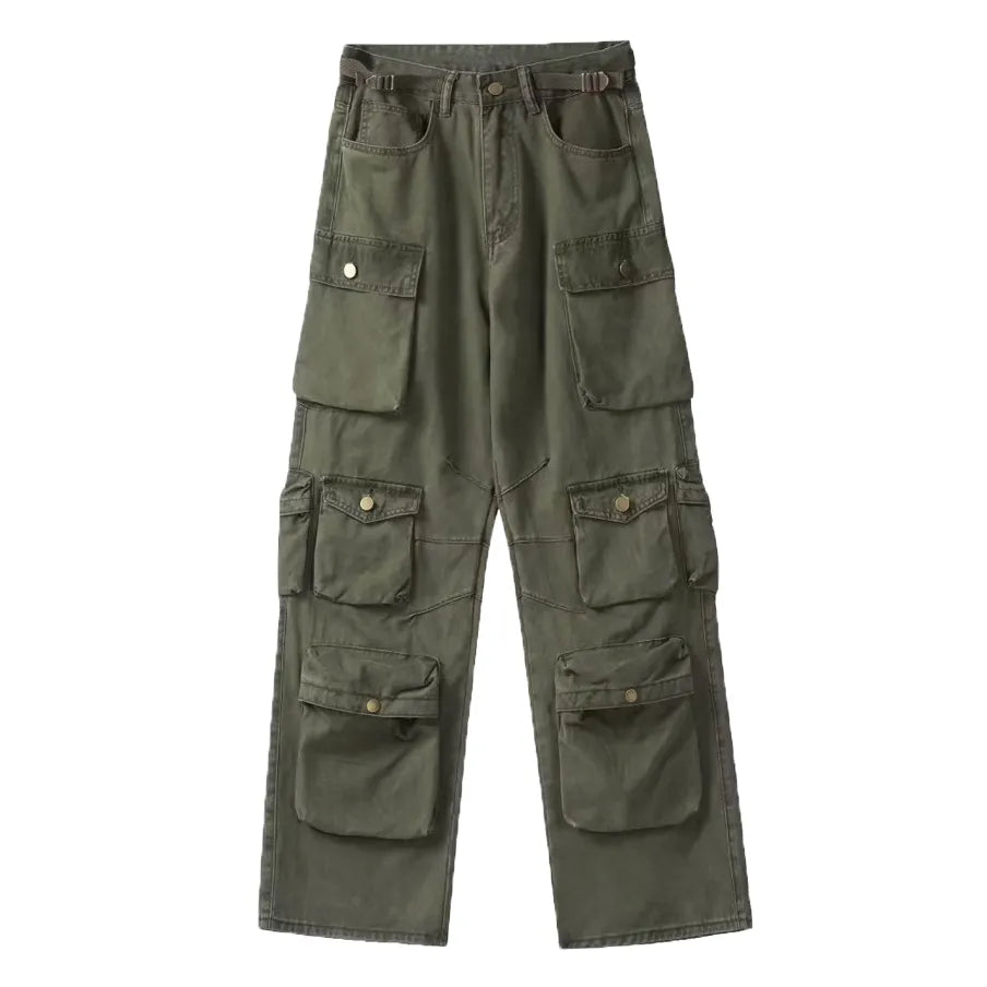 maoxiangshop Spring Cargo pants New Popular Rice White Multi-pockets Overalls Harajuku stays Men Loose Casual Trousers Straight Mopping Pants