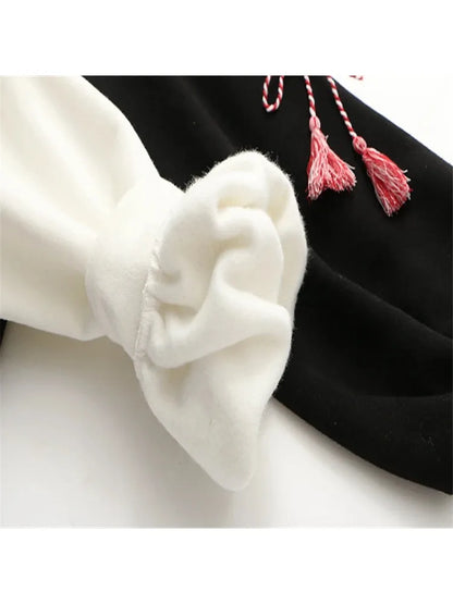 maoxiangshop Harajuku Contrast Cartoon Embroidery Casual Fleece Pullover Hoodies Sweatshirt Women Winter Long Sleeve Korean Female Top