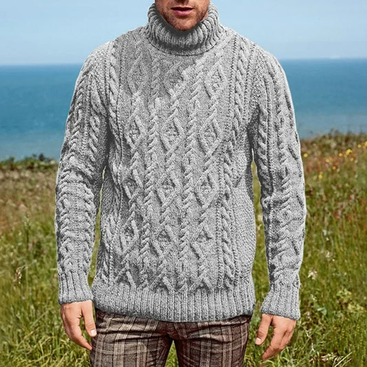 maoxiangshop Long Sleeve Jumpers Sweaters Solid Color Autumn Casual Trend Fashion Sweater Pullovers Men's Turtleneck Knitting Sweater Coats