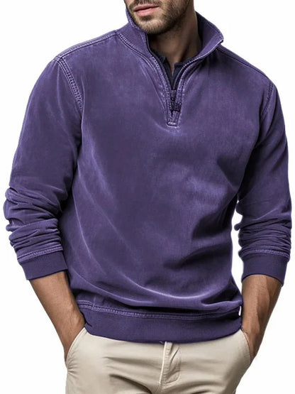 maoxiangshop Autumn Winter New Men's Polar Fleece Sweater Stand Neck Half Zip Tops Long Sleeve Sweatshirt Male Soild Color Hoodies