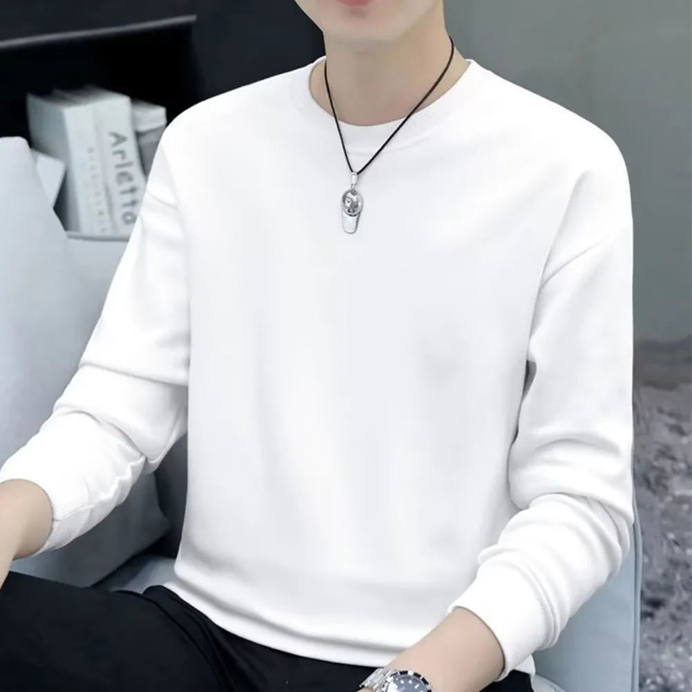 maoxiangshop Men Round Neck Shirts Long Sleeve T-Shirt Casual Undershirts Tees Tops Slim Fit Shirts Designer Solid Tee  Men's Clothing