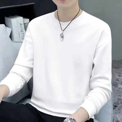 maoxiangshop Men Round Neck Shirts Long Sleeve T-Shirt Casual Undershirts Tees Tops Slim Fit Shirts Designer Solid Tee  Men's Clothing
