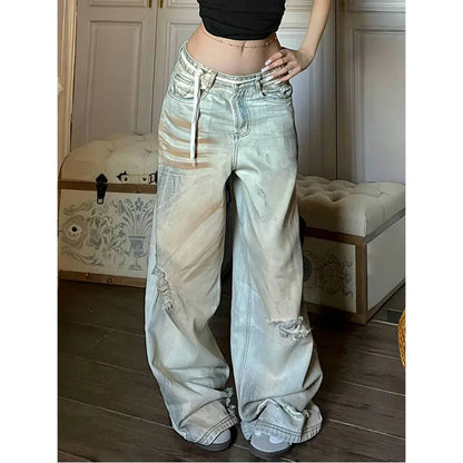 maoxiangshop  -  Harajuku Casual 90S High Waist Loose Jeans 2024 Winter Pants Women's Y2K Wide Leg Baggy Street Style Denim Trouser