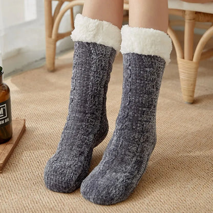 maoxiangshop Thickened Winter Woven Thermal Cashmere Socks Floor Socks Women's Carpet Home Plus Socks Velvet Sleep Socks Slippers Leg Cover